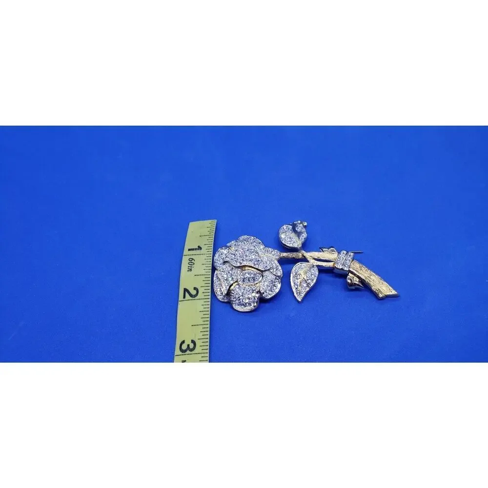 VINTAGE Nolan Miller Glamour Collection Roses Flower Brooch Rhinestone Pave Big